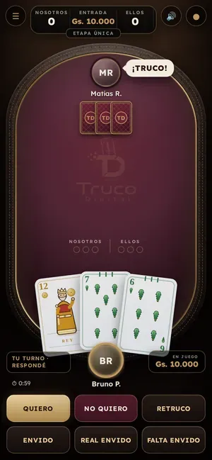 Mesa de juego real de la plataforma Truco Digital, donde también corre Maka'i